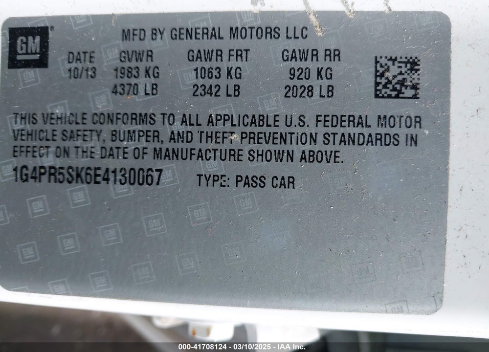 2014 BUICK VERANO CONVENIENCE GROUP VIN: 1G4PR5SK6E4130067