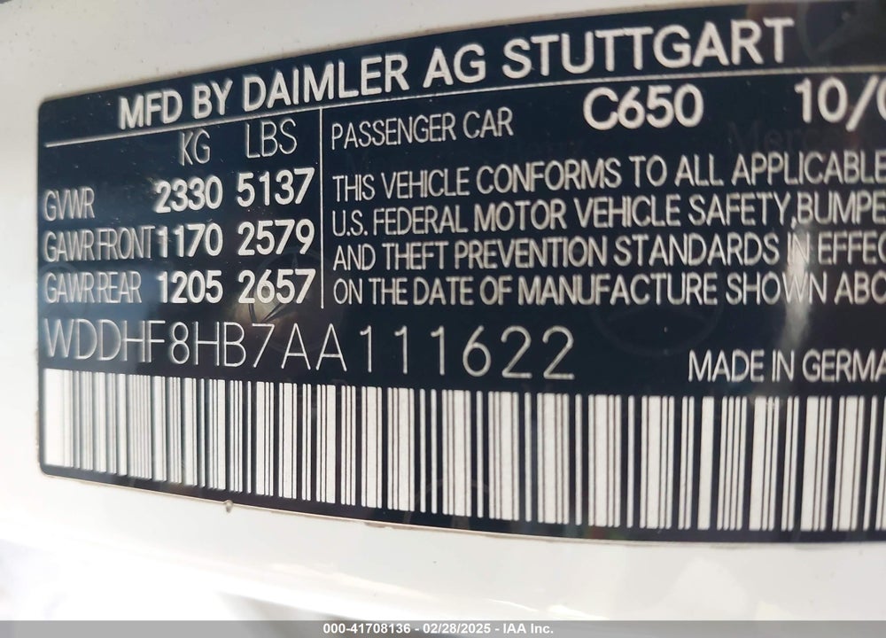 2010 MERCEDES-BENZ E 350 VIN: WDDHF8HB7AA111622