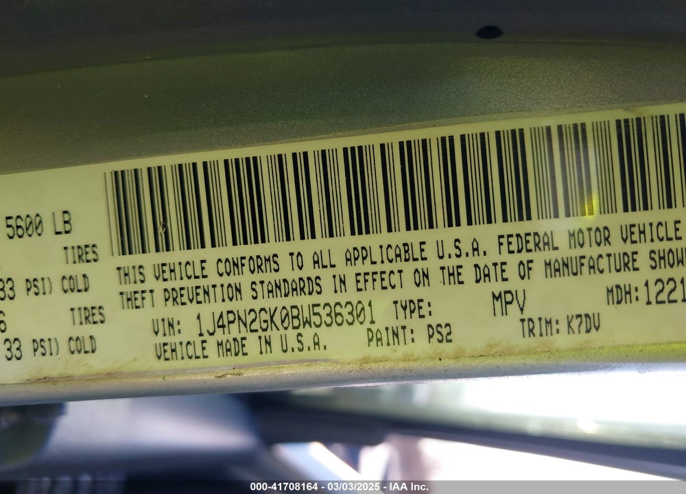 2011 JEEP LIBERTY SPORT VIN: 1J4PN2GK0BW536301