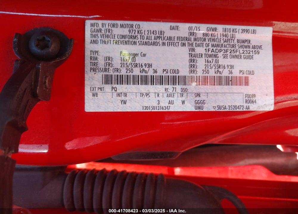 2015 FORD FOCUS VIN: 1FADP3F25FL232159