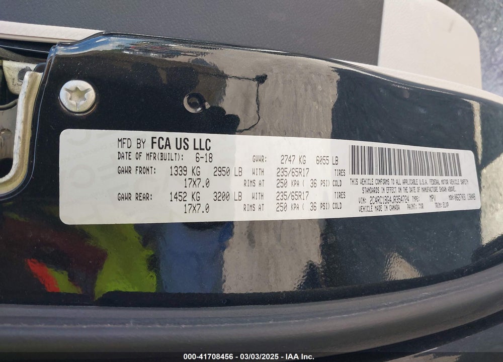 2018 CHRYSLER PACIFICA TOURING L VIN: 2C4RC1BG4JR354724