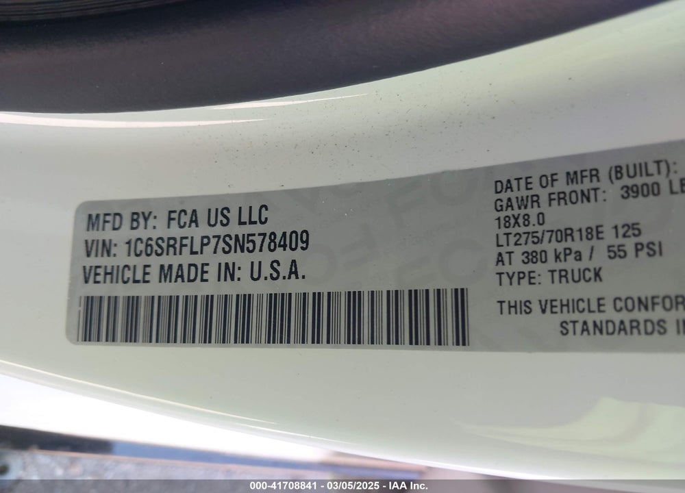 2025 RAM 1500 VIN: 1C6SRFLP7SN578409