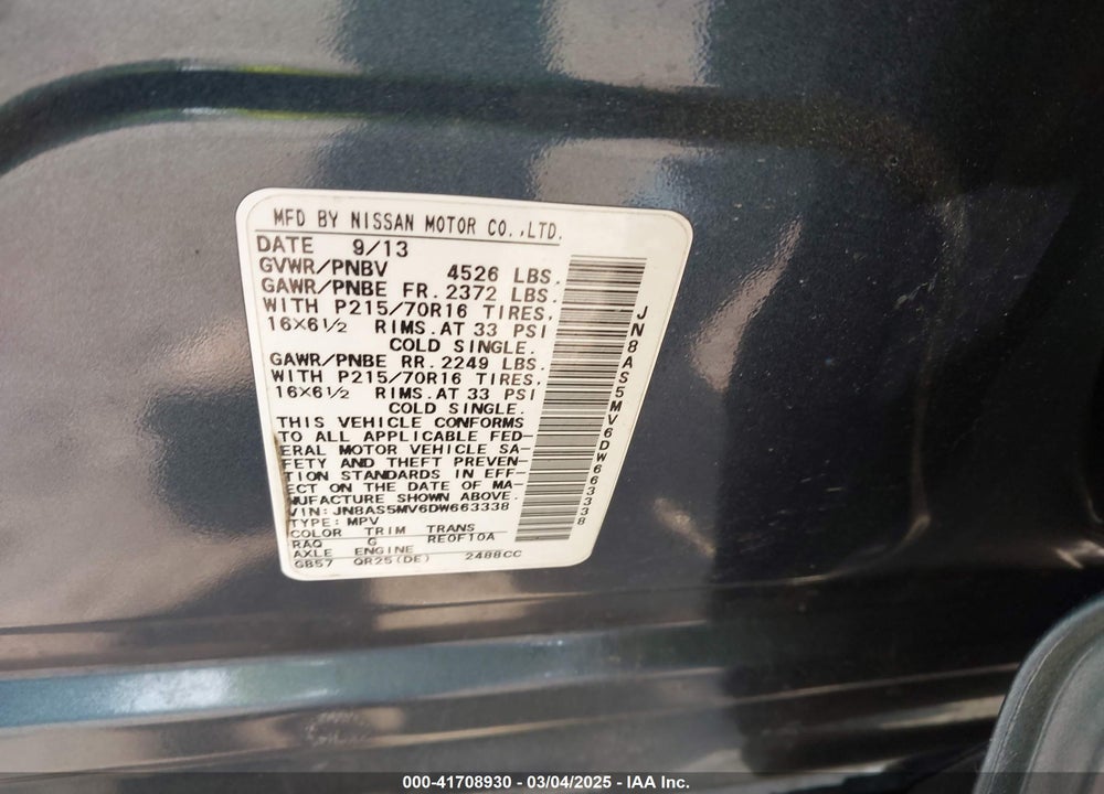 2013 NISSAN ROGUE S VIN: JN8AS5MV6DW663338