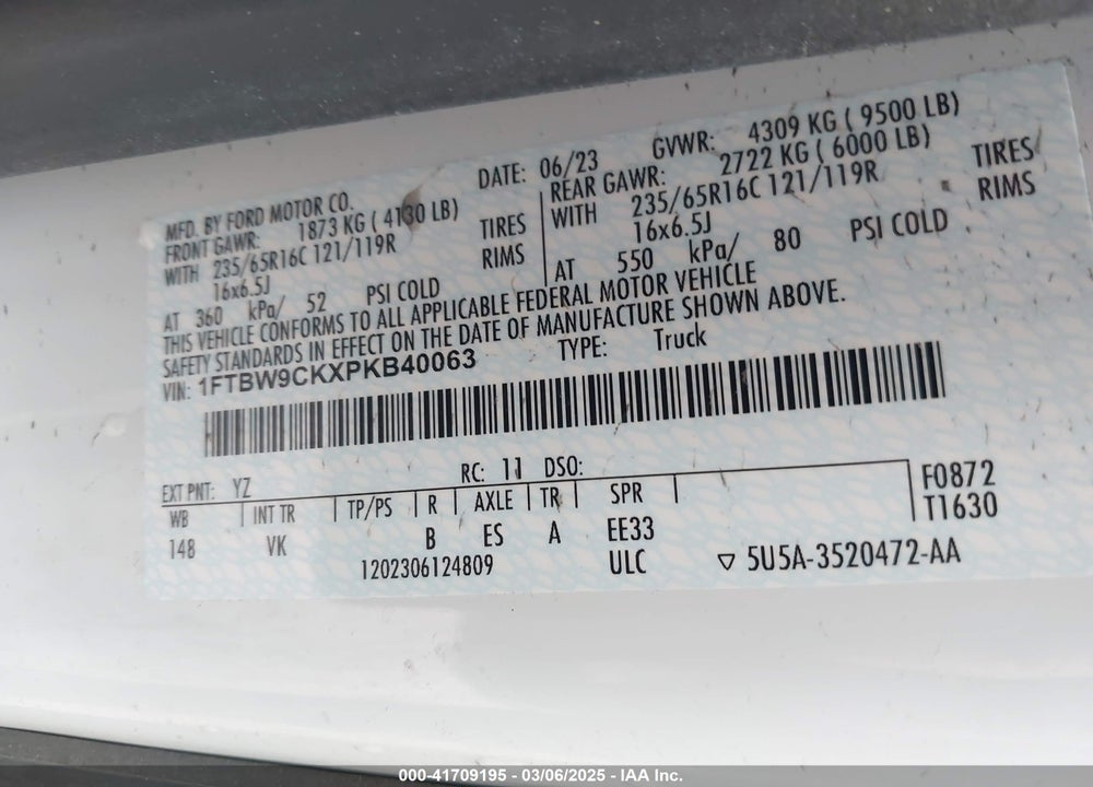 2023 FORD E-TRANSIT-350 VIN: 1FTBW9CKXPKB40063