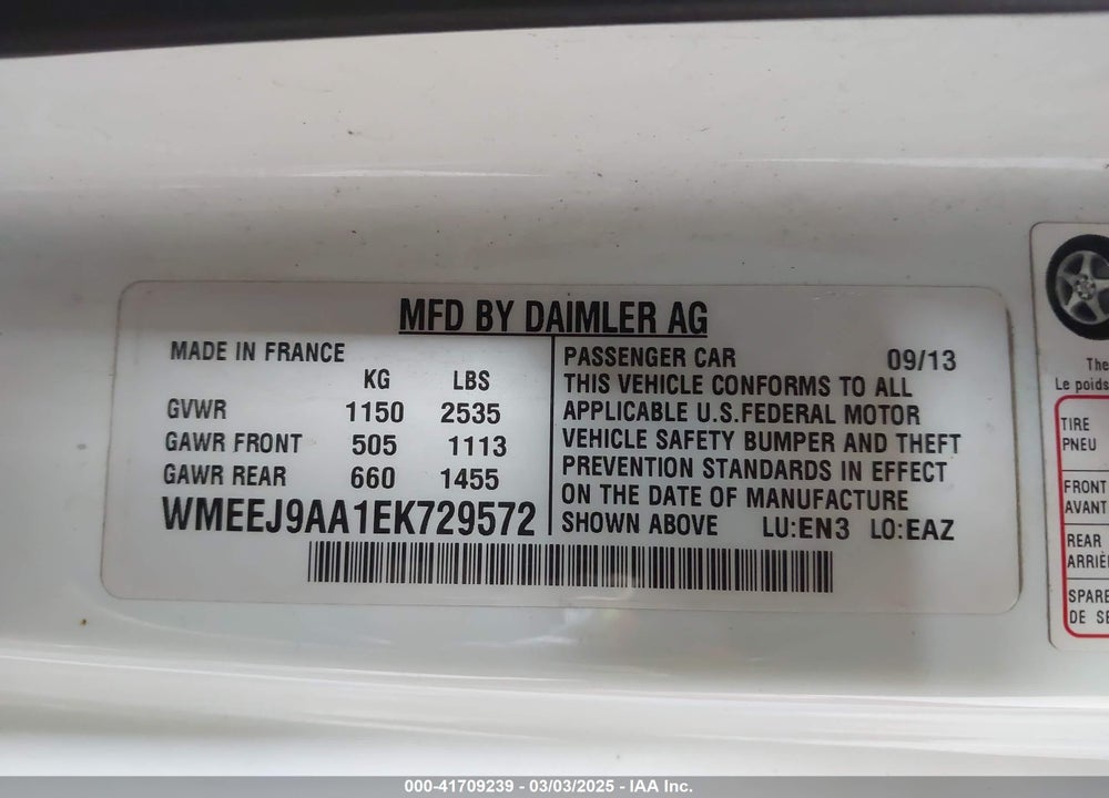 2014 SMART FORTWO ELECTRIC DRIVE PASSION VIN: WMEEJ9AA1EK729572