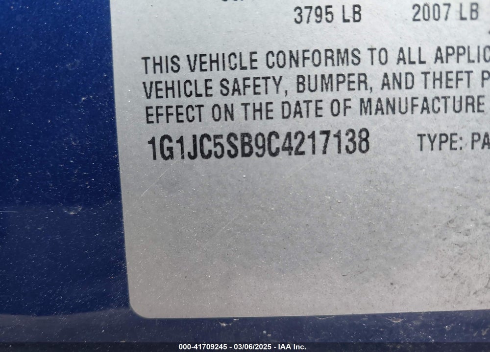 2012 CHEVROLET SONIC VIN: 1G1JC5SB9C4217138