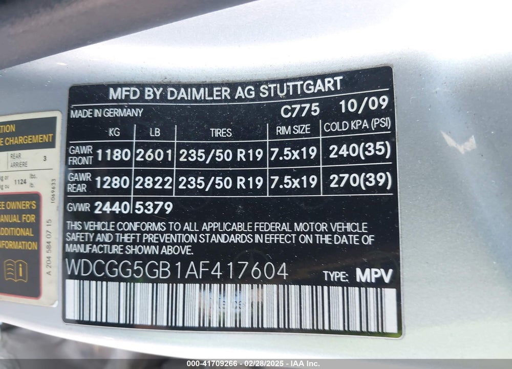 2010 MERCEDES-BENZ GLK 350 VIN: WDCGG5GB1AF417604