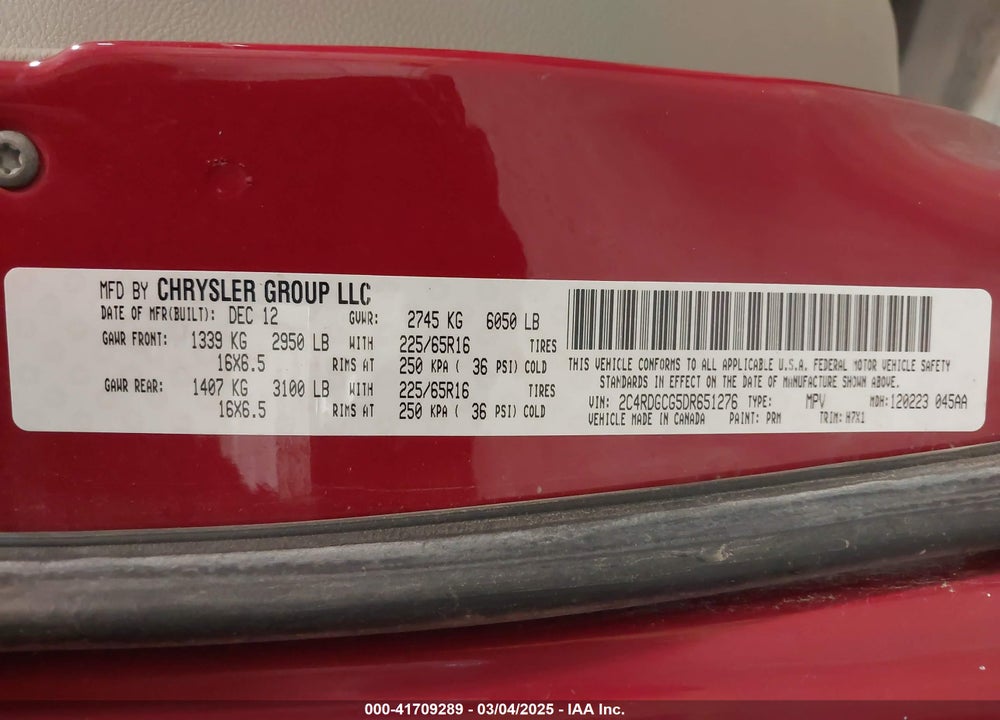 2013 DODGE GRAND CARAVAN SXT VIN: 2C4RDGCG5DR651276
