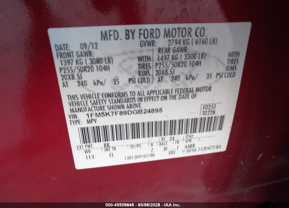 2013 FORD EXPLORER VIN: 1FM5K7F89DGB24895