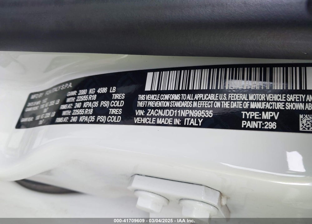 2022 JEEP RENEGADE VIN: ZACNJDD11NPN99535