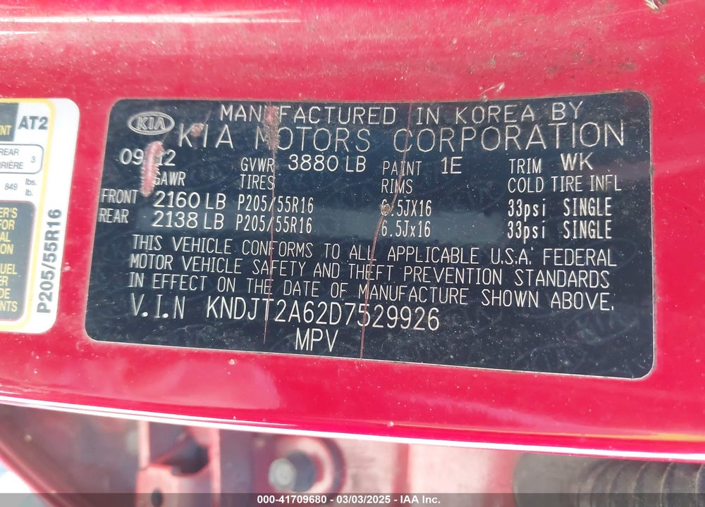 2013 KIA SOUL VIN: KNDJT2A62D7529926