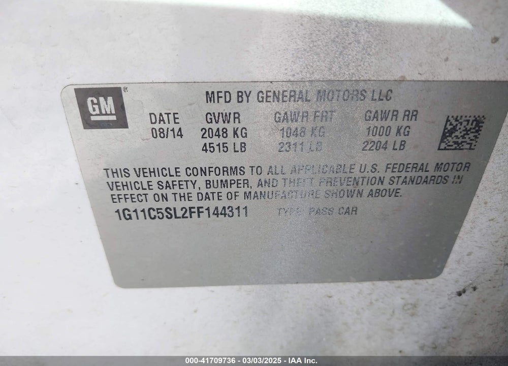 2015 CHEVROLET MALIBU VIN: 1G11C5SL2FF144311