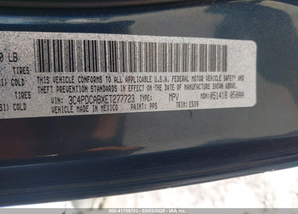 2014 DODGE JOURNEY VIN: 3C4PDCABXET277723