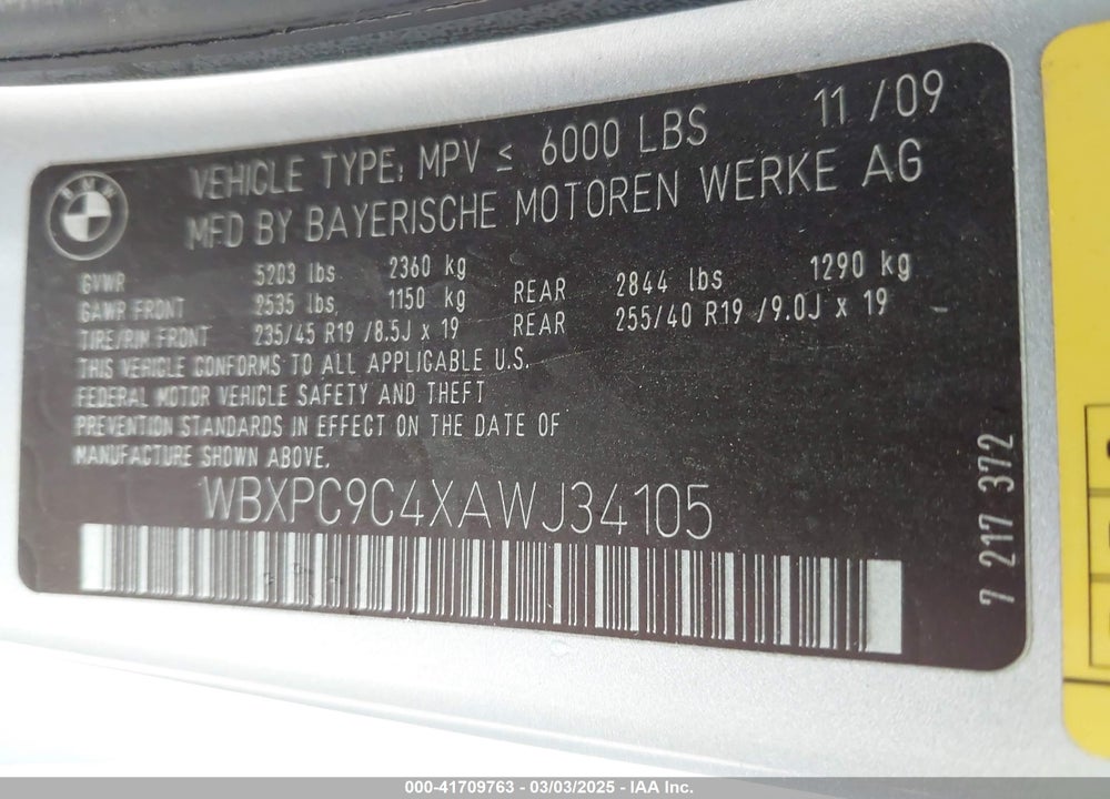2010 BMW X3 VIN: WBXPC9C4XAWJ34105