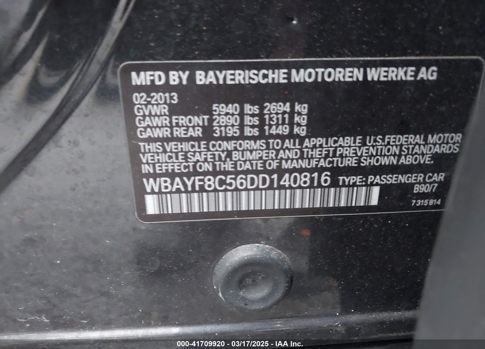 2013 BMW 750LI VIN: WBAYF8C56DD140816