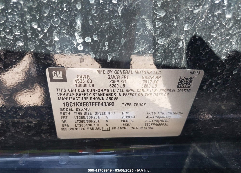 2015 CHEVROLET SILVERADO 2500HD HIGH COUNTRY VIN: 1GC1KXE87FF643392