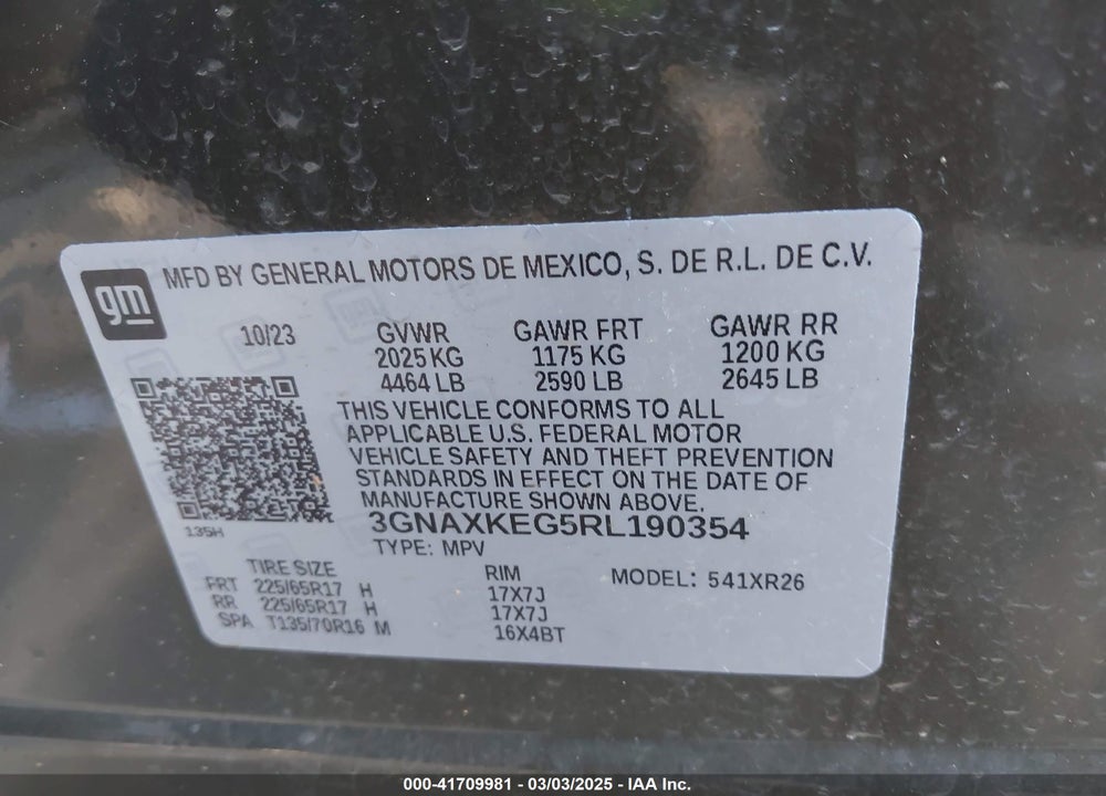 2024 CHEVROLET EQUINOX VIN: 3GNAXKEG5RL190354