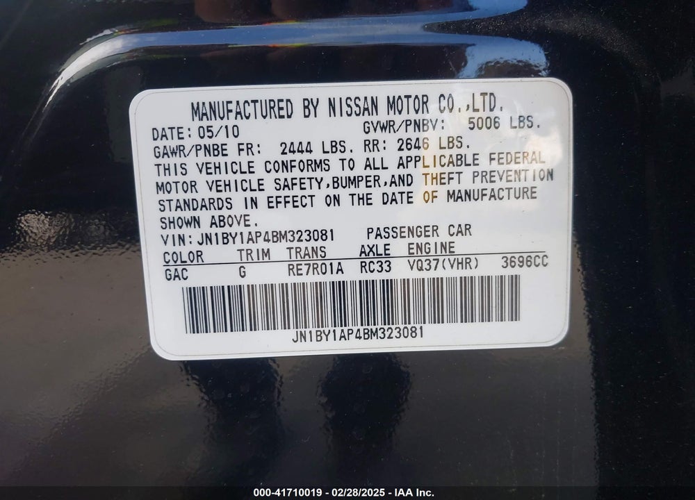 2011 INFINITI M37 VIN: JN1BY1AP4BM323081