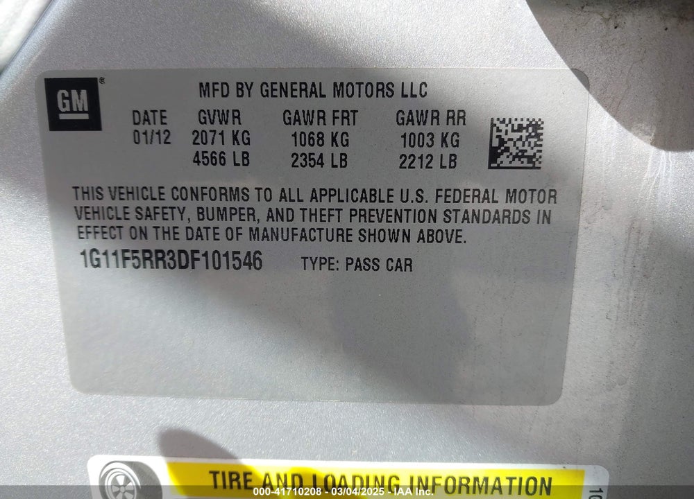 2013 CHEVROLET MALIBU VIN: 1G11F5RR3DF101546
