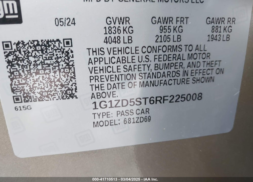 2024 CHEVROLET MALIBU VIN: 1G1ZD5ST6RF225008