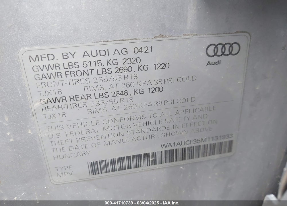 2021 AUDI Q3 VIN: WA1AUCF35M1131933