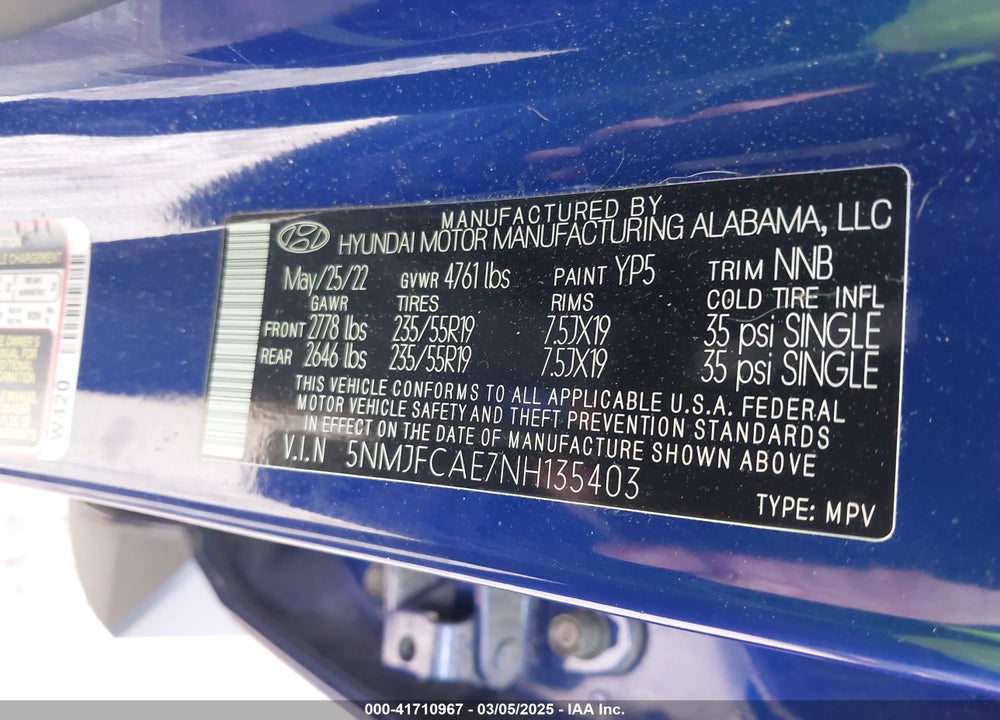 2022 HYUNDAI TUCSON VIN: 5NMJFCAE7NH135403