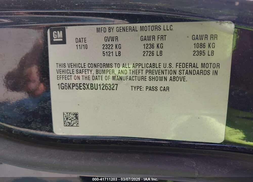 2011 CADILLAC DTS VIN: 1G6KP5ESXBU126327