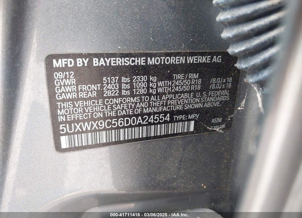 2013 BMW X3 XDRIVE28I VIN: 5UXWX9C56D0A24554