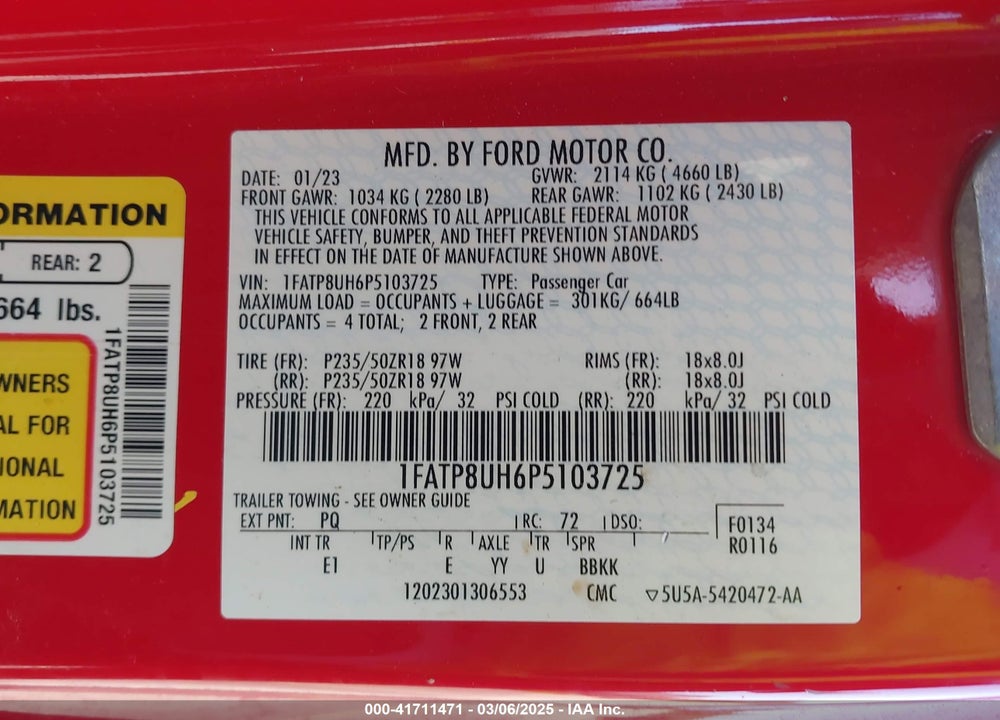 2023 FORD MUSTANG VIN: 1FATP8UH6P5103725