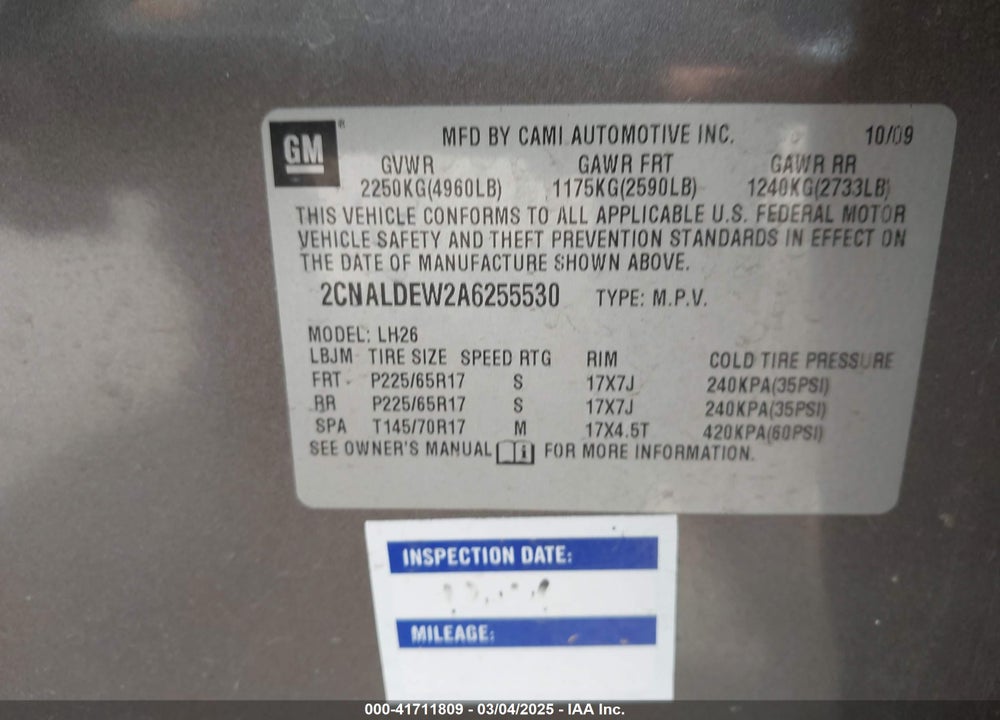 2010 CHEVROLET EQUINOX LT VIN: 2CNALDEW2A6255530