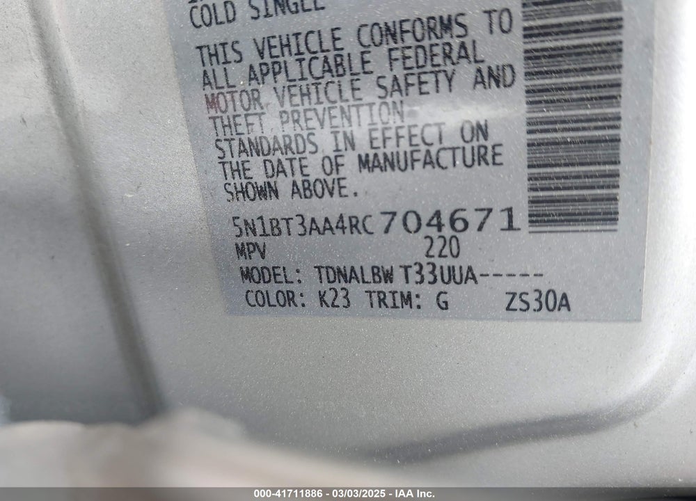 2024 NISSAN ROGUE S FWD VIN: 5N1BT3AA4RC704671