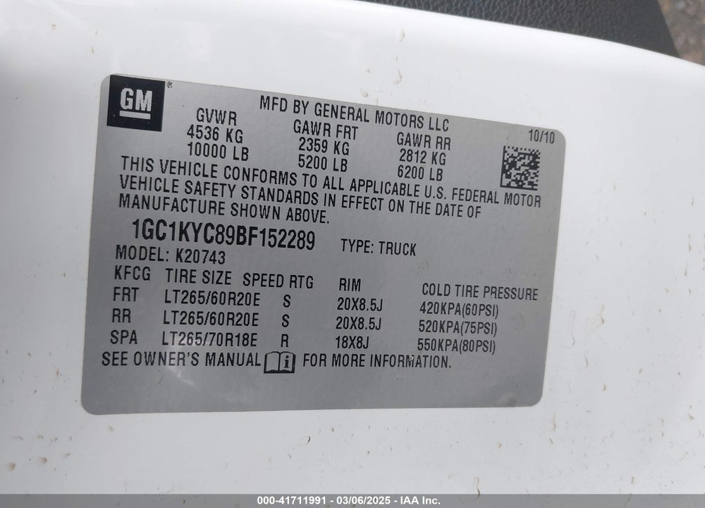 2011 CHEVROLET SILVERADO 2500HD LTZ VIN: 1GC1KYC89BF152289