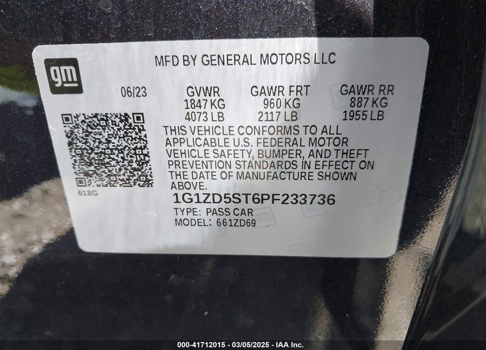 2023 CHEVROLET MALIBU VIN: 1G1ZD5ST6PF233736