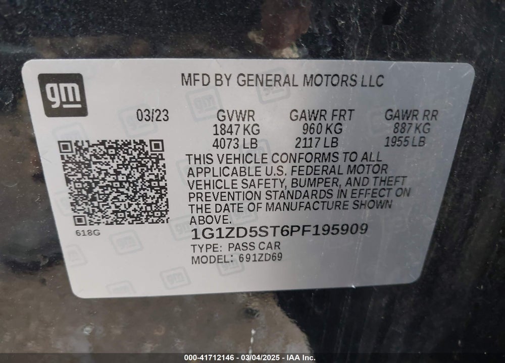 2023 CHEVROLET MALIBU FWD 1LT VIN: 1G1ZD5ST6PF195909