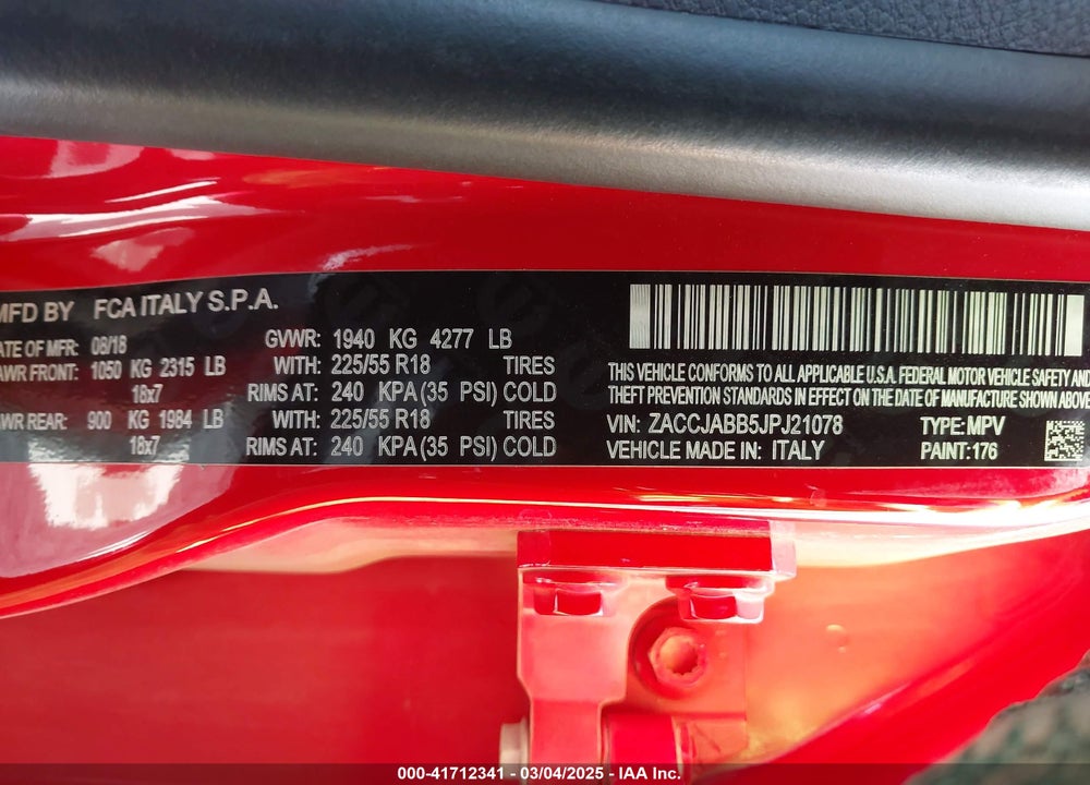 2018 JEEP RENEGADE ALTITUDE FWD VIN: ZACCJABB5JPJ21078