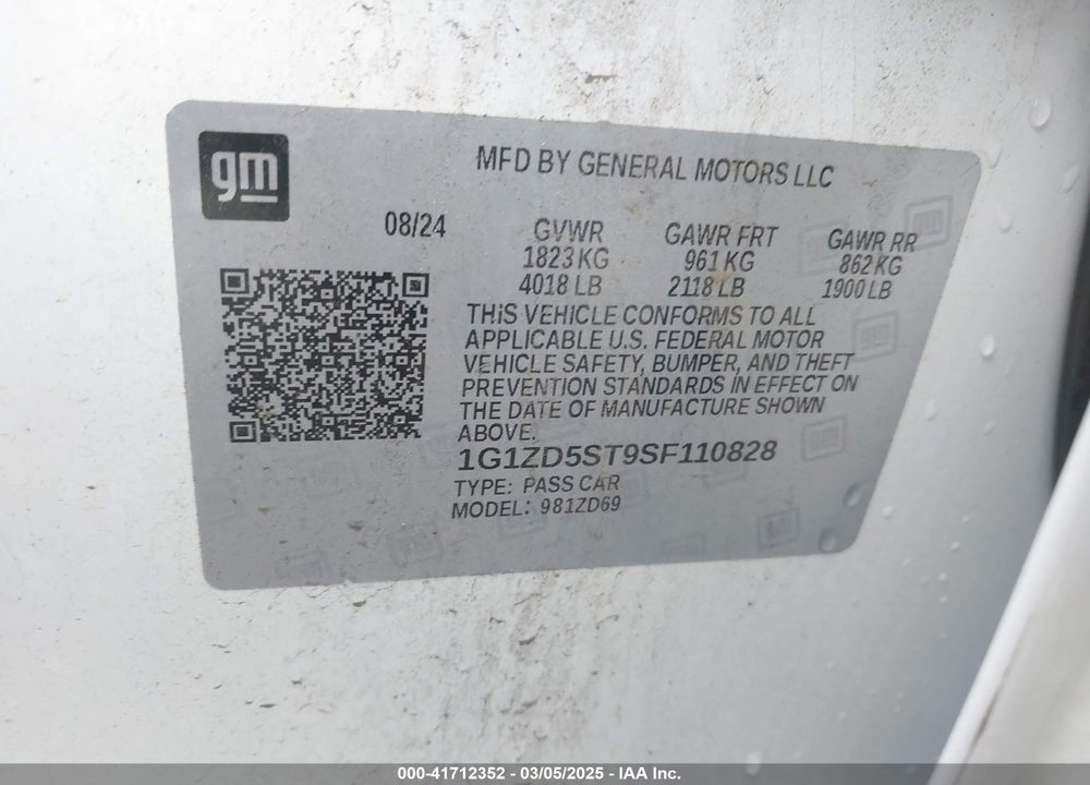 2025 CHEVROLET MALIBU VIN: 1G1ZD5ST9SF110828