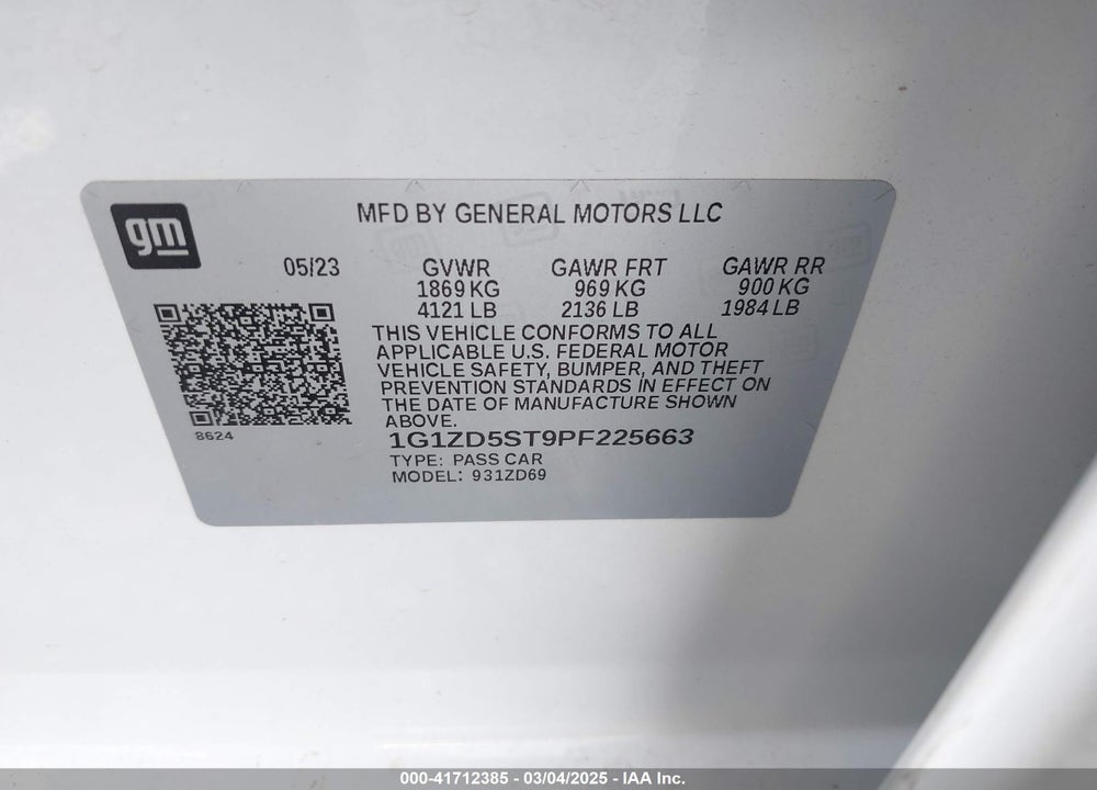 2023 CHEVROLET MALIBU VIN: 1G1ZD5ST9PF225663