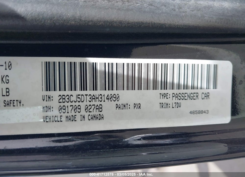 2010 DODGE CHALLENGER VIN: 2B3CJ5DT3AH314090