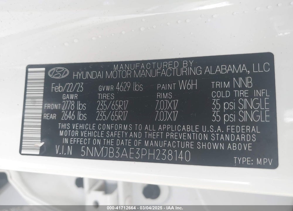 2023 HYUNDAI TUCSON SEL VIN: 5NMJB3AE3PH238140