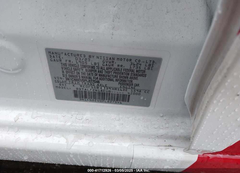 2023 NISSAN VERSA VIN: 3N1CN8EV0PL827546