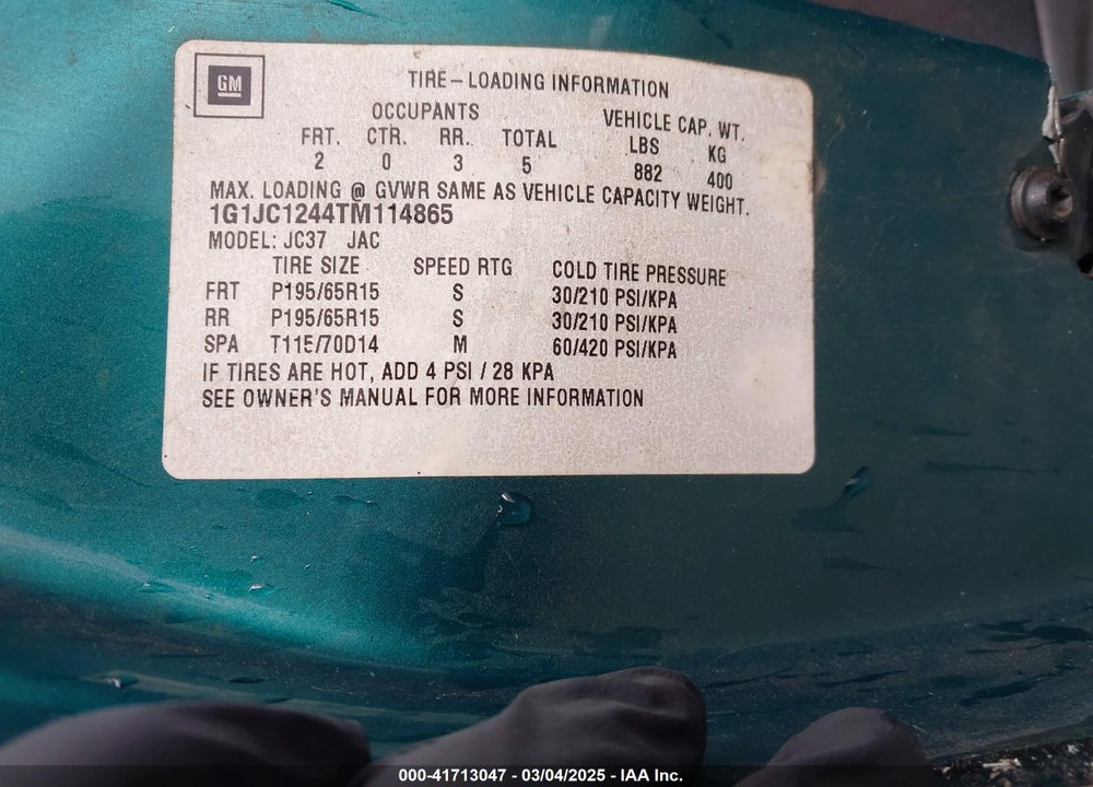 1996 CHEVROLET CAVALIER VIN: 1G1JC1244TM114865
