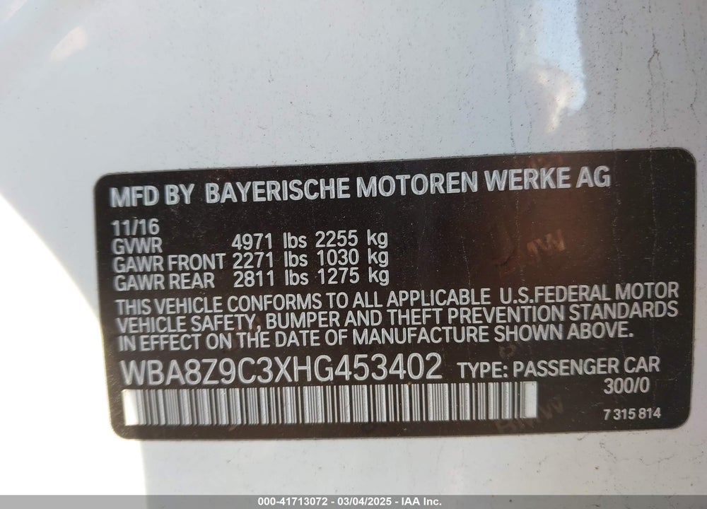2017 BMW 330I GRAN TURISMO VIN: WBA8Z9C3XHG453402
