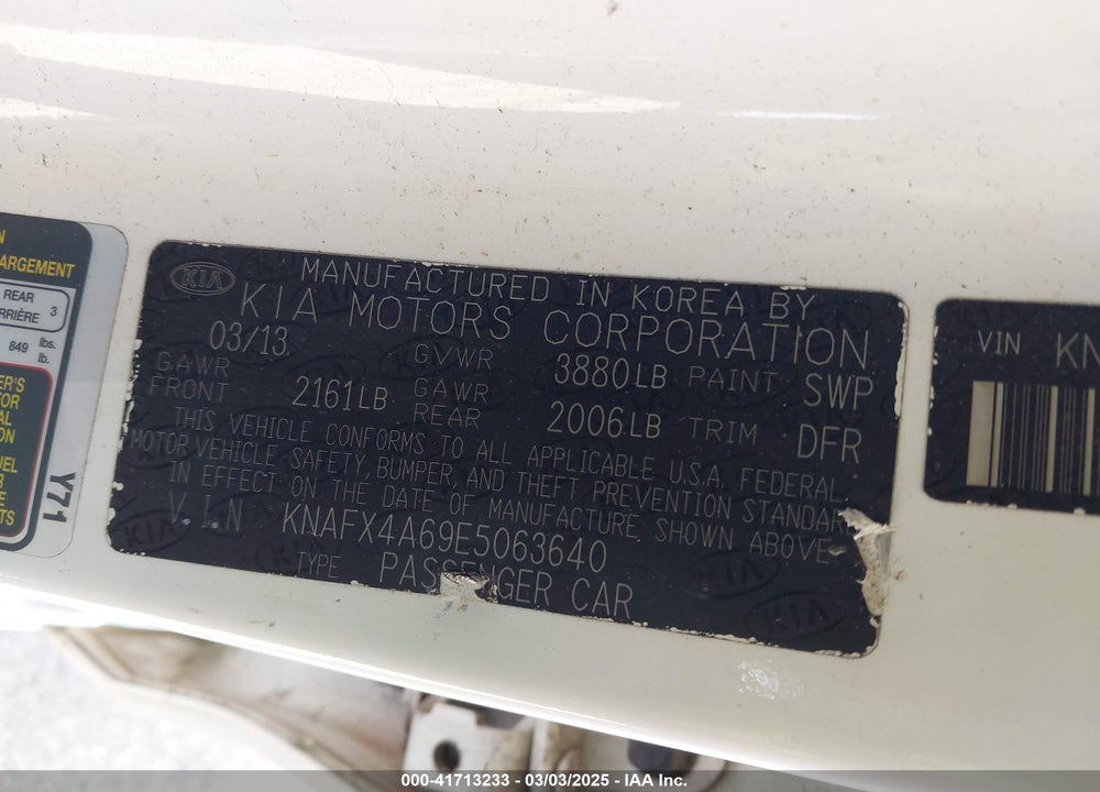 2014 KIA FORTE VIN: KNAFX4A69E5063640