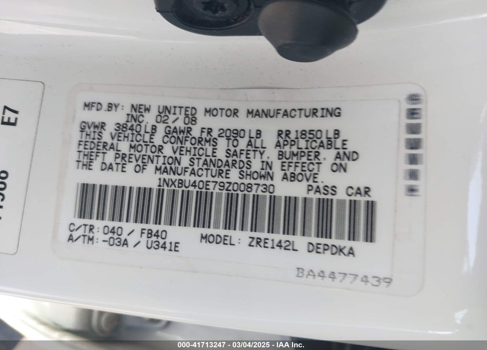 2009 TOYOTA COROLLA VIN: 1NXBU40E79Z008730