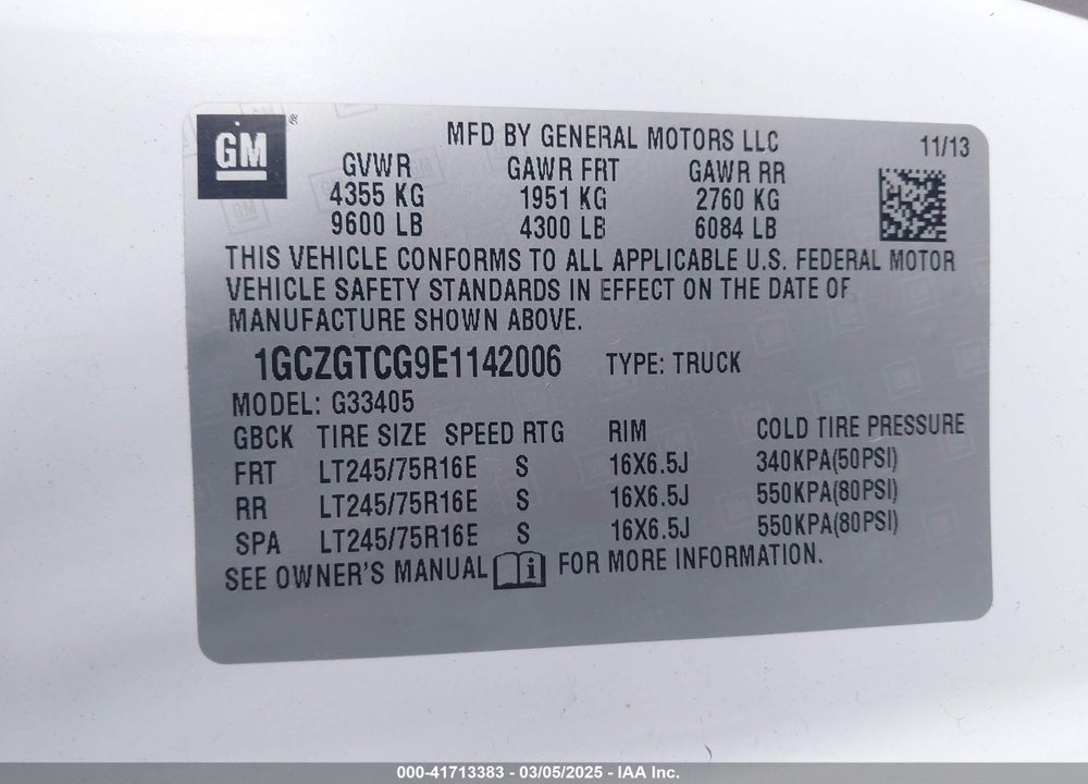 2014 CHEVROLET EXPRESS 3500 WORK VAN VIN: 1GCZGTCG9E1142006