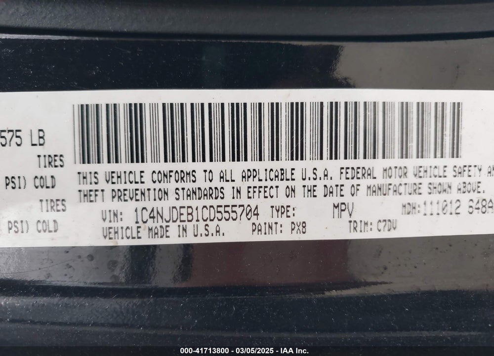 2012 JEEP COMPASS LATITUDE VIN: 1C4NJDEB1CD555704