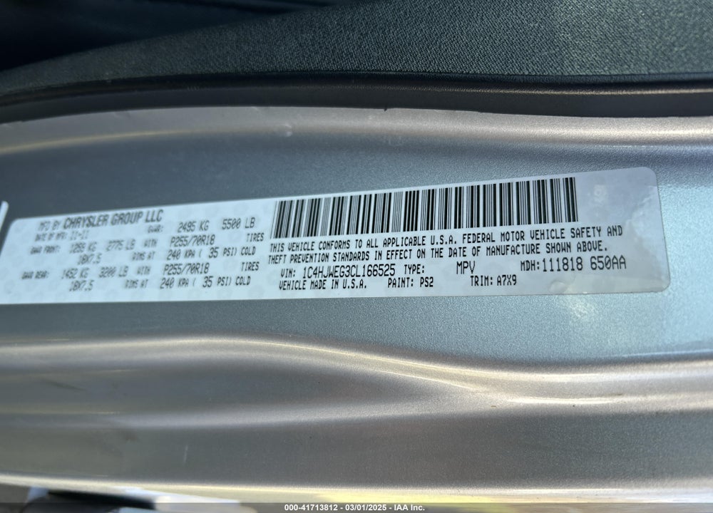2012 JEEP WRANGLER UNLIMITED VIN: 1C4HJWEG3CL166525