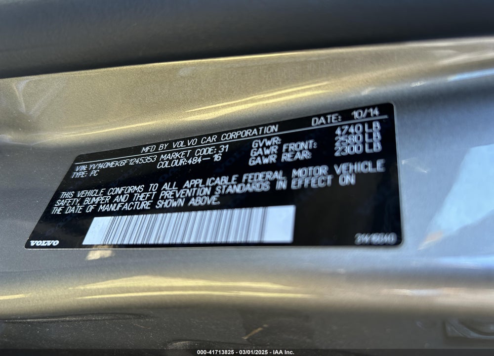 2015 VOLVO V60 VIN: YV140MEK6F1245353