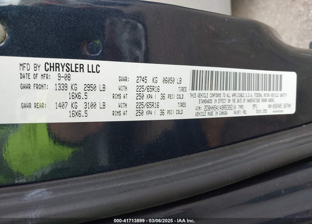 2009 DODGE GRAND CARAVAN SXT VIN: 2D8HN54149R539214