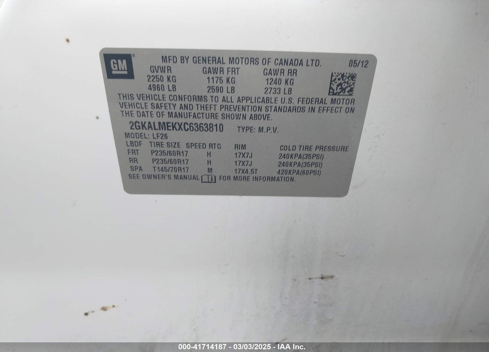 2012 GMC TERRAIN VIN: 2GKALMEKXC6363810